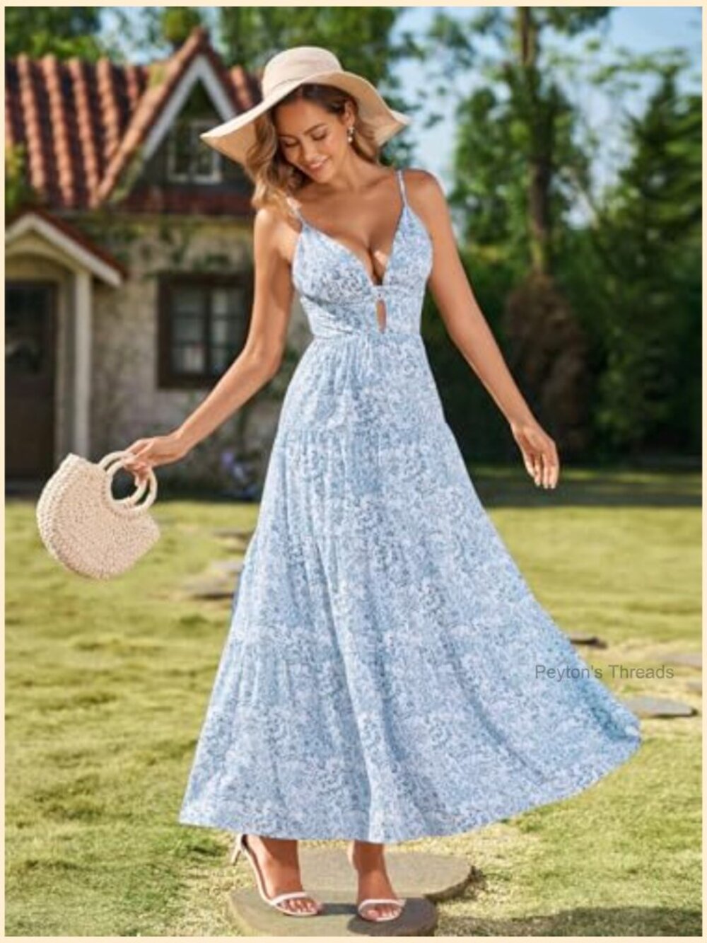 Boho Floral Maxi Dress with Spaghetti Strap and Adjustable Strap - Picture 2 of 6